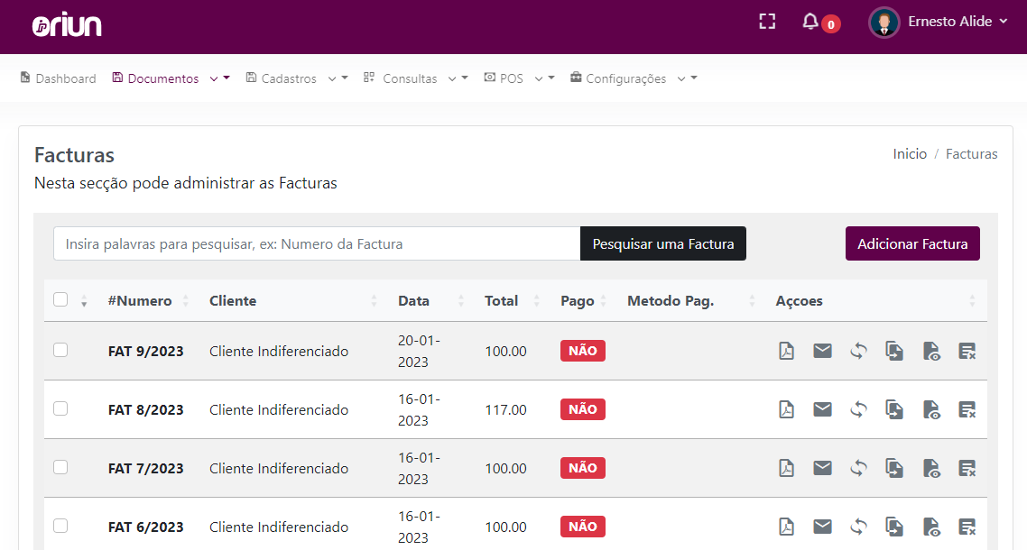 Lista de facturas